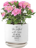 Lighthouse Christian Products She Walked with Jesus - 5 x 5.5 White and Black Ceramic Standing Planter - Faith Home Accent - Christian Gift for Plant Lovers by LighthouseChristianProducts
