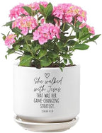 Lighthouse Christian Products She Walked with Jesus - 5 x 5.5 White and Black Ceramic Standing Planter - Faith Home Accent - Christian Gift for Plant Lovers by LighthouseChristianProducts