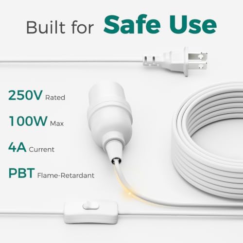 DiCUNO Pendant Light Cord, for Hanging Paper Lantern, 20 Ft, White, 4-Pack - Image 4