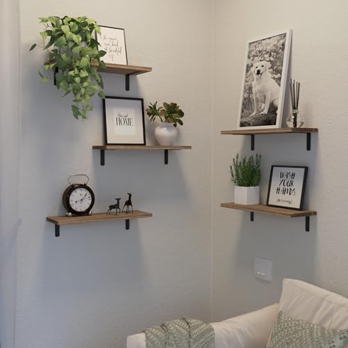 DOLLFIO Floating Wall Shelves, Decor & Storage, Rustic Brown, 16.5'', 5Pcs - Image 7
