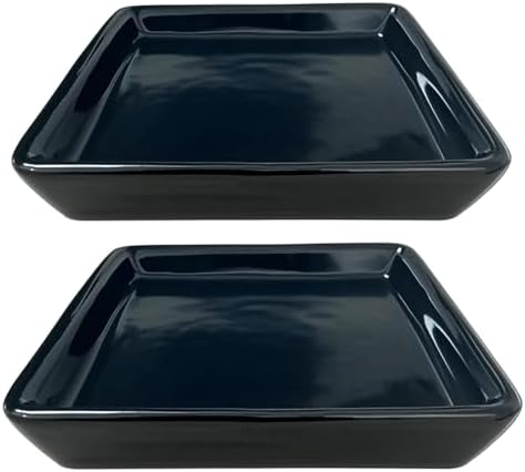 Square Ceramic Plant Saucer Tray 2 Pcs 8 9 10 Inch Black, 9.3" OD x8.3 ID x1.3 Deep, Sturdy Heavy Duty Glazed Planter Drip Flower pots with Catch Basin for Indoor Outdoor Plants(10" Black) by Unknown