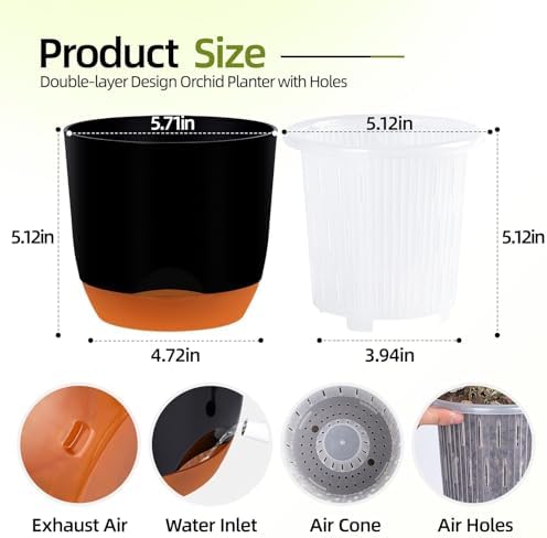 QCQHDU 5.7Inch Orchid Pots with Holes for Repotting, Double-Layer Plastic Self Watering Flower Pots for Indoor Plants with Drainage Holes, Clear Orchid Pot Match Decorative Orchid Container, 3 Packs - Image 2