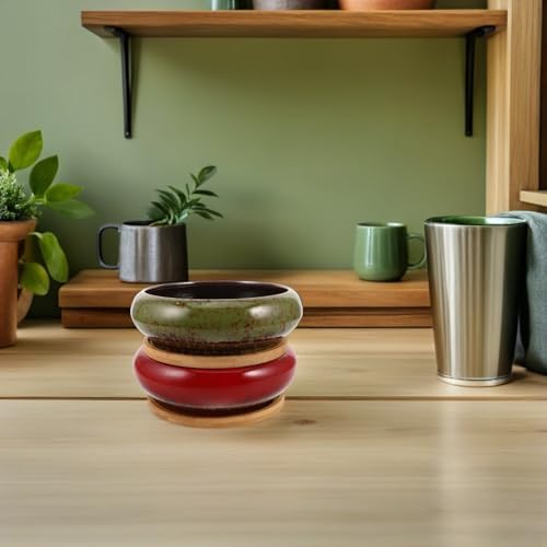 LALAFINA 2pcs Vintage Ceramic Bonsai Pot Shallow Succulent Planter Xmas - Image 5