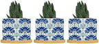 Chinoiserie French Cairo Planter Ceramic Blue and White Floral Round Plant Pots with Drainage Holes and Bamboo Tray Pot for Pots Outdoor Indoor Plants by BRUYU5SE