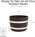 RTS Home Accents Better Barrel 18-Inch Outdoor Planter, Walnut – Rustic Whiskey Barrel Style Heavy-Duty Resin Pot with Rusting Steel Bands for Patio, Porch & Garden - Image 3