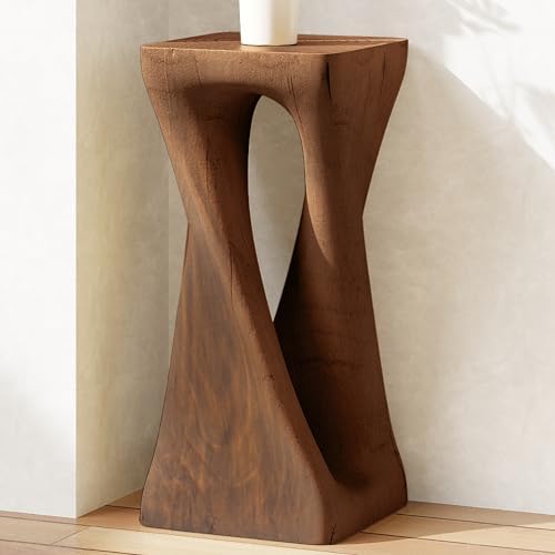 Merax Twist Shape MGO Accent Side Table, Unique Modern End Table with Wide Pedestal & Tabletop, Small Drink Tables for Living Room, Bedroom Night Stand Bedside Table, No Assembly Required, Brown by Merax