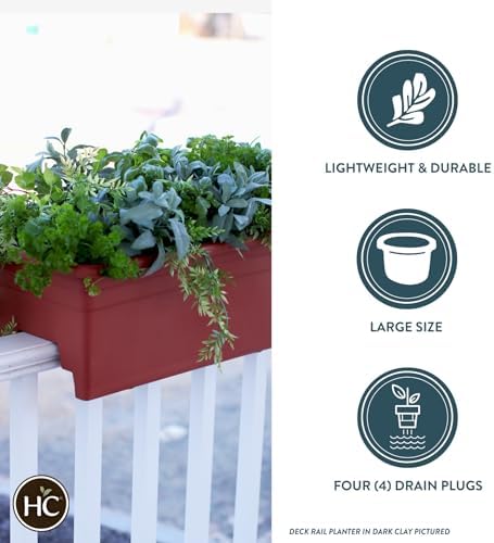 The HC Companies 24 Inch Deck Rail Box Planter Lightweight Outdoor Plastic Plant Pot for Herbs and Flowers, White - Image 4