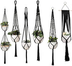 Feedee Macrame Plant Hangers - 6 Pack, Black, Indoor/Outdoor, Cotton by Feedee