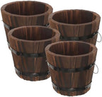 NUOBESTY 4pcs Small Whiskey Barrel Planter Pots for Indoor Outdoor Gardening, Carbonized Wood Round Flower Pots with Drainage, Vegetable and Succulent Plant Containers by NUOBESTY
