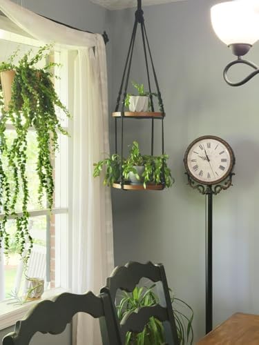 2 Tier Macrame Plant Hanger, Hanging Plant Shelf (12") - Image 2
