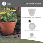 The HC Companies Caribbean Planter Pot - Outdoor & Indoor Plant Pot with Drainage Hole & Plug - Rolled Rim Plastic Pots for Plants & Flowers - Decorative Plant Pot (10" White, Pack of 1) - Image 2