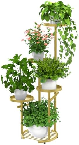 TOSKING Tall 5-Tier Round Metal Corner Plant Stand Indoor, Anti-Tip, Gold by TOSKINGESSENCE
