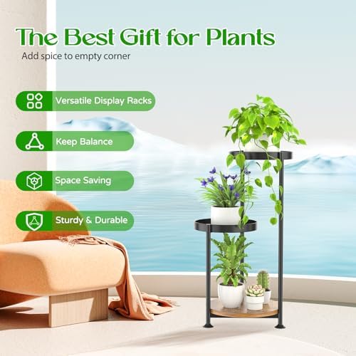 Oppro 3 Tier Plant Stand Indoor Outdoor, Corner Metal Flower Shelf Holder - Image 4