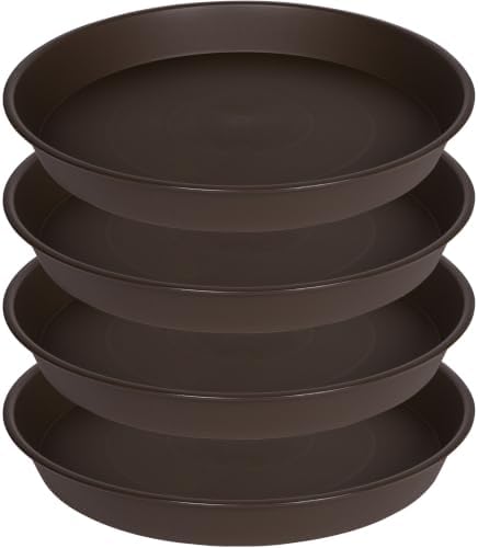 4 Pack of 16 17 inch Plant Saucer (15 inch Base), 2.3" Depth, Heavy Duty Deep Plant Trays for Planter Pots, Bird Bath Bowls, Plastic Plant Saucers for Indoors (17", Dark Brown) by Bleuhome