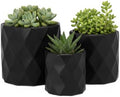 Round Ceramic Pot with Embossed Rectangle Design Outdoor/Indoor Medium Ceramic Decorative Planter for Garden Patio Balcony Home: Black 7.25"x7.25"x6.75"H; 5.75"x5.75"x5.75"H; 4.25"x4.25"x4.25"H by UrbanTrendsCollection