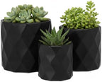 Round Ceramic Pot with Embossed Rectangle Design Outdoor/Indoor Medium Ceramic Decorative Planter for Garden Patio Balcony Home: Black 7.25"x7.25"x6.75"H; 5.75"x5.75"x5.75"H; 4.25"x4.25"x4.25"H by UrbanTrendsCollection