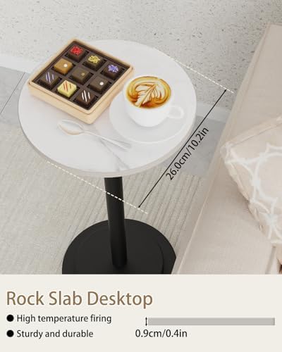 Round End Table, Height Adjustable Vintage Drink Stand, White - Image 5