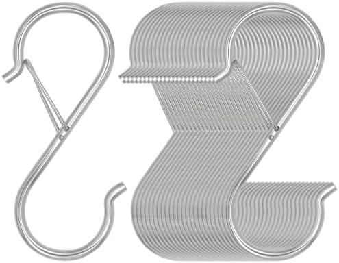 Waitkey 48 Pack S Hooks for Hanging, 3.5 inch Heavy Duty Metal S Hooks with Safety Buckle S Shaped Hooks Pot Rack Closet Hooks for Hanging Plants, Clothes, Kitchen Utensil, Pots, Pans, Bags (Silver) by Waitkey