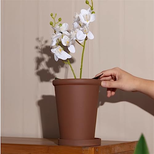 Planter Flower Pots Solid Color High Thin Round Thick Side Plant Pots Tall Simple with Tray Ceramic Planters for Home/Office/Garden/Balcony Flower Pots(Brown,Small) - Image 6