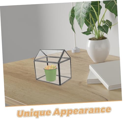 House Shape Geometric Glass Terrarium Stylish Succulent Display Case with Swing Lid Indoor Greenhouse for Home Decor Office and Housewarming - Image 3