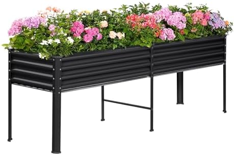 Land Guard Galvanized Raised Garden Bed with Legs, 96×24×32in Raised Garden Beds Outdoor with Drainage Holes, Planter Boxes Outdoor for Backyard, Patio, Balcony, 1200lb Capacity, Gray by LandGuard
