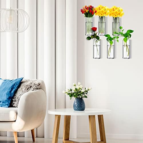Baderke 6 Pcs Glass Wall Vase for Plants Indoor Hanging Propagation Planter Container Holder with Plastic Invisible Traceless Hangers Hydroponic Plant Succulent Garden Wedding Decor - Image 6