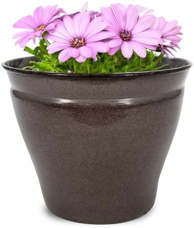 Headwind Glazed Ironstone Avery Collection Decorative Plant Pot – 8" Pebblewood Brown Decorative Pot – Lightweight & Durable Flower Pots for Indoor Plants - Outdoor Planter by Robert Allen by Headwind