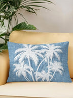 Outdoor Pillow Waterproof 1 Pack, Tropical Palm Tree Patio Throw Pillows for Couch Bed Sofa with Insert, Vintage Sky Blue Exotic Botanical Plants Decorative Reading/Camping Pillow Set 12x20 Inch - Image 2
