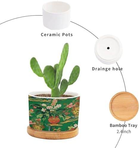 Vase Green Chinoiserie Ceramic Planters Daily Snake Plant Live Indoor with Pot with Drainage Holes and Saucers Pot for Home Office Decoration - Image 3