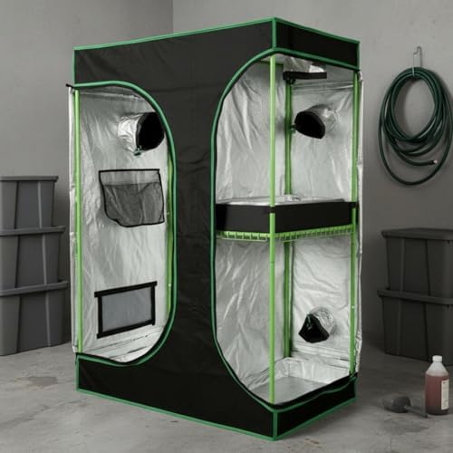 Indoor Grow Tent Grow Tent Greenhouse Cabinet Chamber with 2 in 1 Chambers Light Blocking 600D High Reflective Mylar Observation Panel Metal Structure, 150-120-200 - Image 5