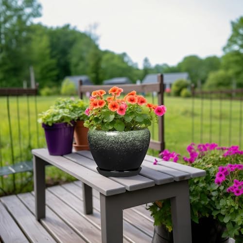 8 Inch Plant Pot - Ceramic Pots for Indoor Plants Outdoor, Round Modern Planter with Drainage Hole and Saucer, Decorative Plant Pot Indoor, Room Decor, House Warming Gifts, Retro Green - Image 4
