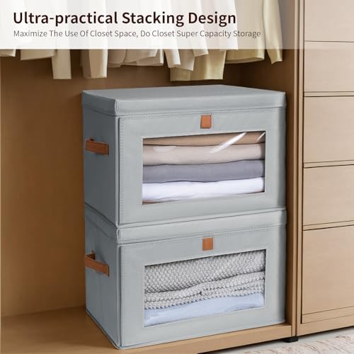 Homsorout Large Closet Storage Organizer - Clothes Storage Bins with Handles & Window, Collapsible Decorative Boxes with Lids, Fabric Containers for Living Room, Dorm, 5 Pack, Grey - Image 5