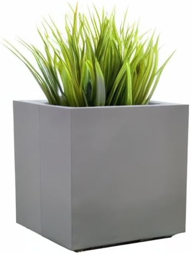 Modern Square Planter Outdoor, Indoor | Seeley Cube Box Pot 14" Inch Best Gray Plastic Fiberglass Resin Heavy-Duty Plants Contemporary Architectural Commercial Grade Garden, Patio Small Plant Bushes - Image 4