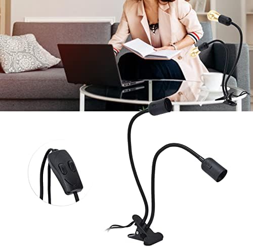 Clip Desk Lamp Socket, E26/E27 Reading Light Stand Clamp Lamp Fixture, 360 Degrees Two Clip on Light Bulb Holder with On/Off Switch and Clamp for Headboard Video Study Work, - Image 4