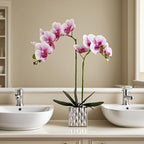 Artificial Orchid with Silver Vase, 20 Inch Purple Heart White Flowers, Indoor Home Decor - Image 7