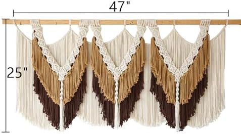 Macrame Wall Hanging Brown Tassel Knotting Fiber Art Boho Decor 47" W*25" L - Image 5