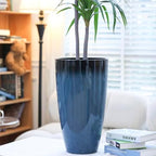 21" Tall Planters 2 Pack,Round Glazed Blue Resin Flower Pots Indoor Outdoor - Image 4