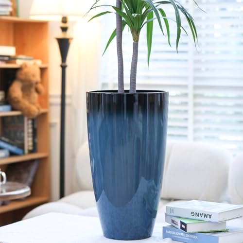 21" Tall Planters 2 Pack,Round Glazed Blue Resin Flower Pots Indoor Outdoor - Image 4
