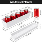 GREANER Long Window Boxes Planters, 6 Pack 16x3.8 Inch Vegetable Box Pot with Tray, Indoor Succulent Cactus Flowers Plastic Rectangle Pot for Balcony, Office, Garden, Outdoor, Windowsill - White - Image 2