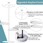 Upgraded 74" Shepherd's Hook for Bird Feeder，White Floor Hanging Plant，White Wind Chime Stand, Waterproof Metal & Adjustable-Height Standing Pole Holder for Wreath, Indoor & Outdoor（2 Placement Racks) - Image 4
