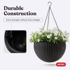 Keter Resin Rattan Set of 2 Round Hanging Planter Baskets for Indoor and Outdoor Plants-Perfect for Porches and Patio Decor, Graphite - Image 6
