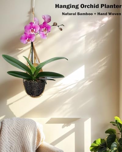 Hanging Orchid Planter Plant Pot: 4" Handmade Bamboo Flower Basket - 5 Pcs - Image 2