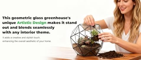 Glass Flower Pots Geometric Terrarium Planter Container Air Plant Display Air Plant Containers for Succulents Balcony Tabletop Miniature Fairy Garden Modern Decor Terrarium Large - Image 7