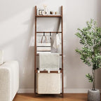 63" Bamboo Blanket Ladder with Shelf, Fabric Storage Basket and 5 Hooks - Image 4