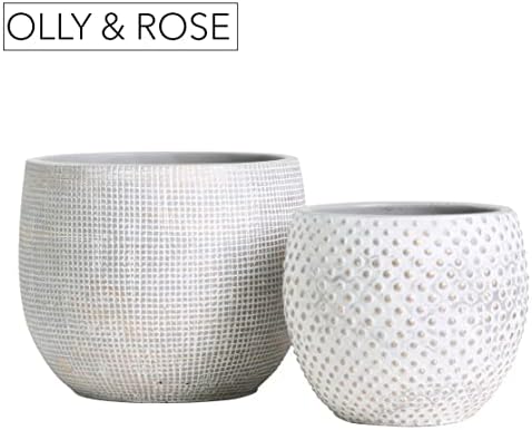 Olly & Rose Ceramic Cream Gold Plant Pot Set 2-6.8" and 5.5" Indoor Planters Cement Outdoor Flower Pots - Image 7