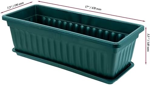 JOIKIT 6 Packs 17 x 7.5 x 5.5 Inch Plastic Window Planter Boxes with Trays, Plastic Vegetable Planter with 30 Plant Label, Countryside Flower Box Pot for Garden Windowsill Patio Balcony, Dark Green - Image 2