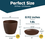 Brown 6-Inch Plant Pots with Drainage & Saucers 24 Pack, Indoor & Outdoor Planters for Houseplants, Herbs, and Flowers, Durable & Weatherproof Material, Stackable, Lightweight, Minimalist Design - Image 2