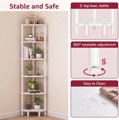 6 Tier Corner Shelf, 66.5'' Tall Standing Shelf, Narrow Display Shelf Stand - Image 5