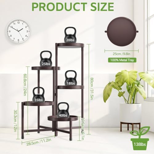 iDavosic.ly 5 Tier Large Plant Stand Indoor Outdoor, 10 Inch Tray, Bronze - Image 4