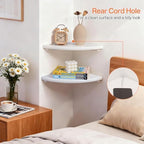 Floating Corner Shelves Set 2 9inch White Solid Oak Rounded Corner Shelves Wall Mounted with Cable Hole Wood Corner Hanging Shelves for Living Room Bedroom Bathroom Kitchen - Image 4